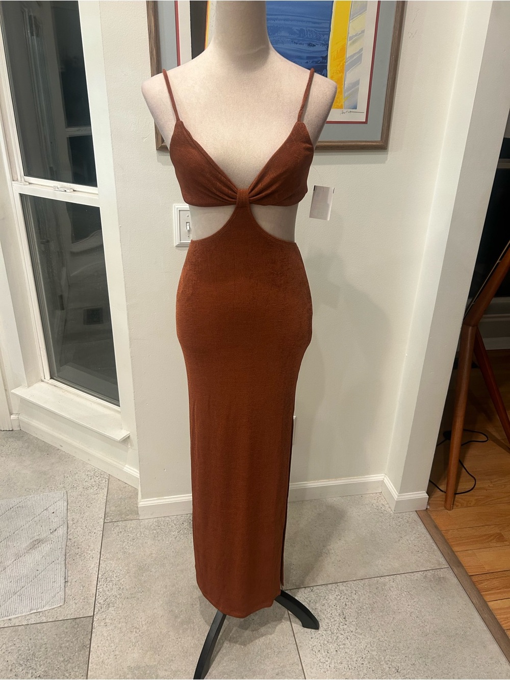 Olivaceous Sparkle Brown Cutout Maxi Dress